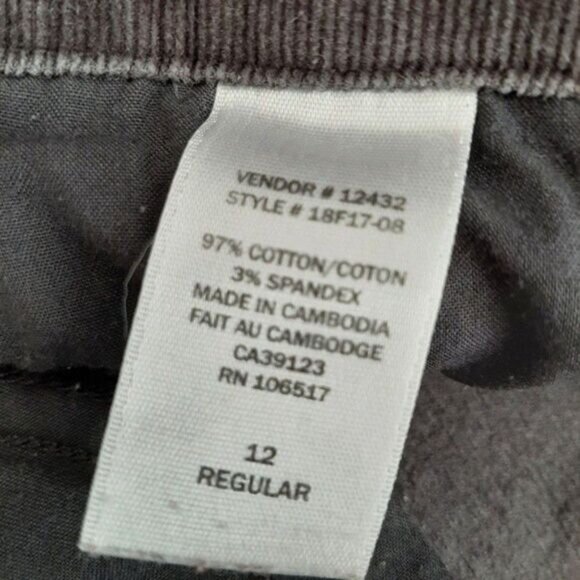 NORTHERN REFLECTIONS Essential Slim Corduroy Pants Grey Sz 12 - Picture 11 of 11